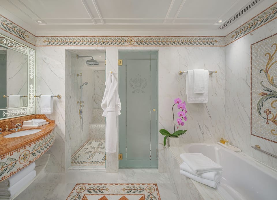 Hair dryer, bathrobes, slippers, towels