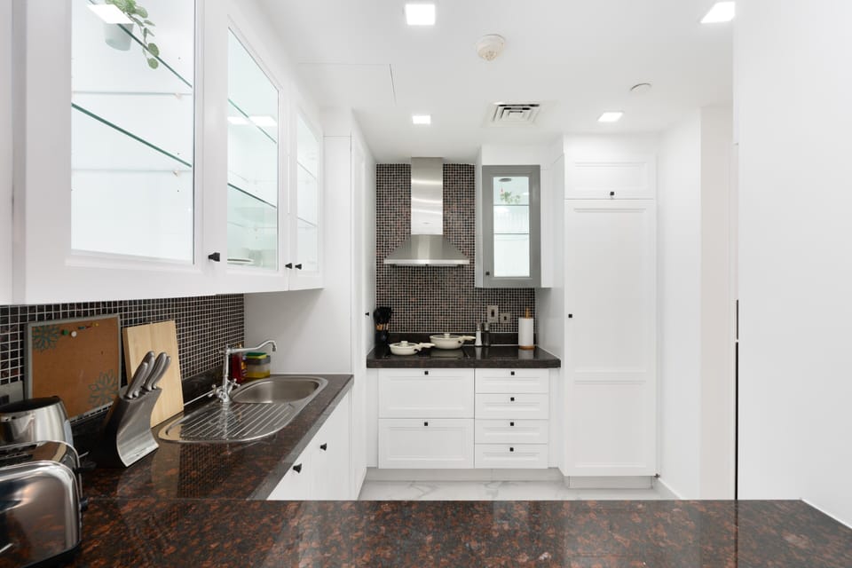 Elite Apartment, Balcony, City View | Private kitchen | Fridge, microwave, oven, dishwasher
