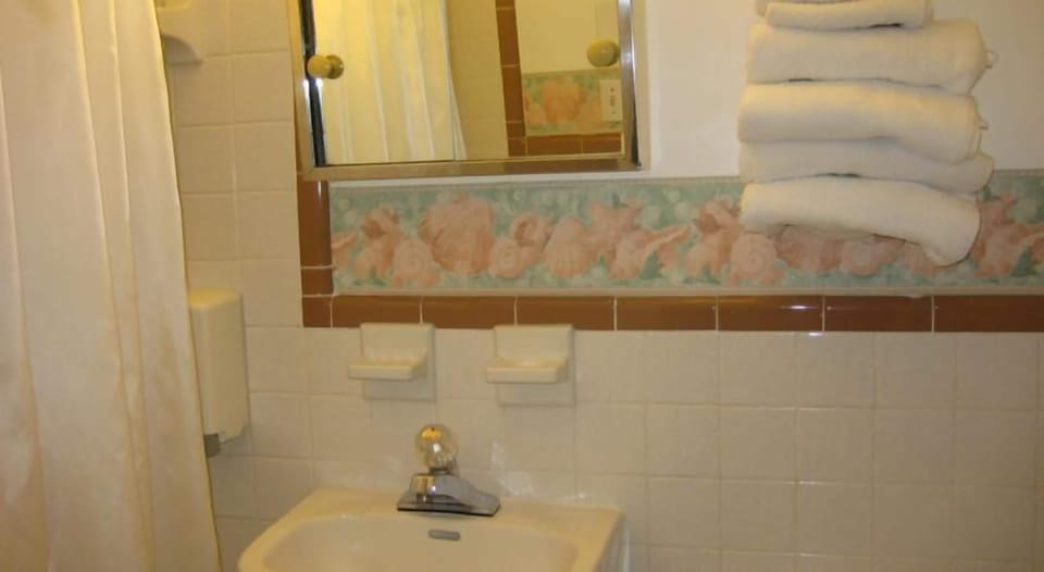 Combined shower/tub, hair dryer, towels