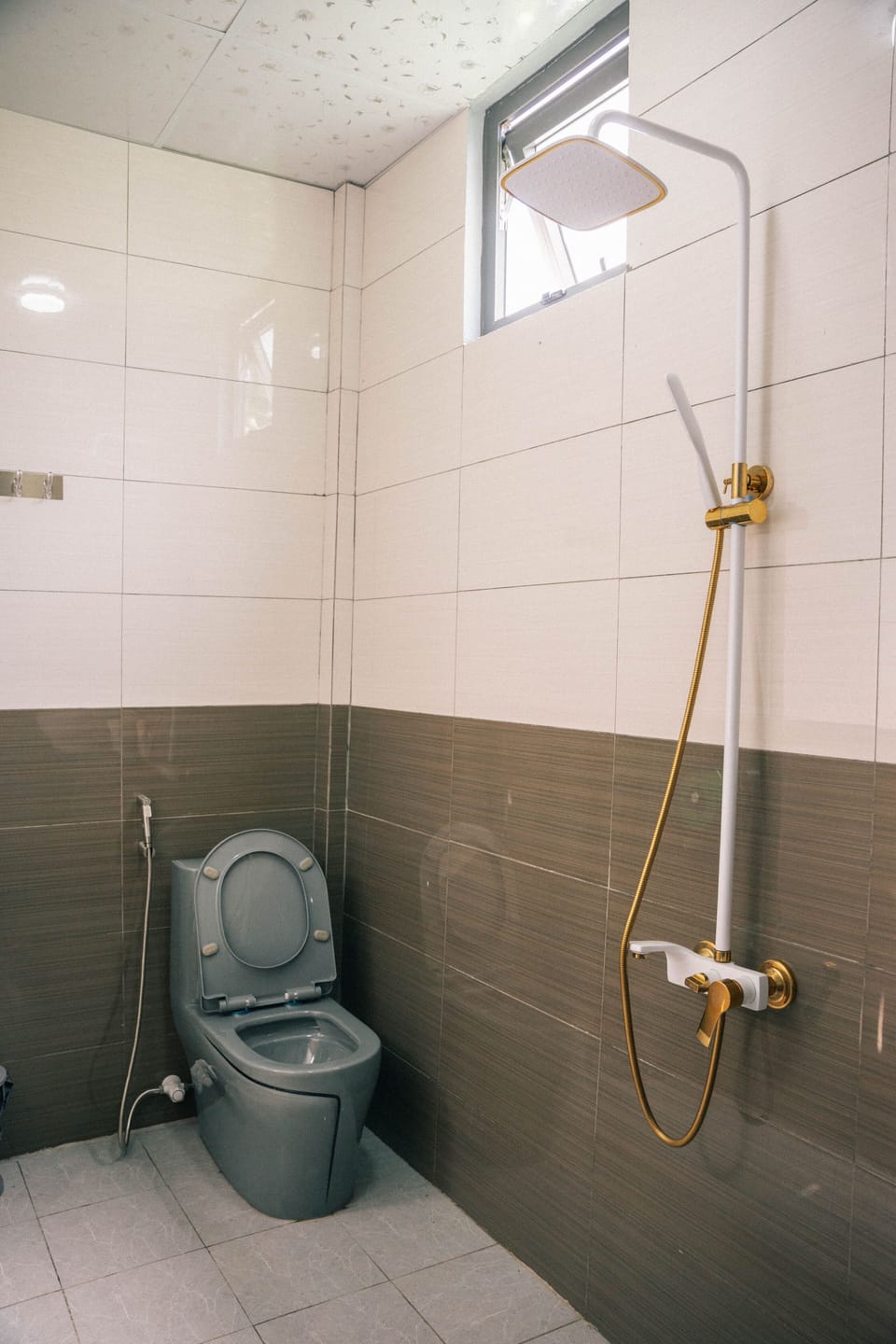 Shower, hydromassage showerhead, towels
