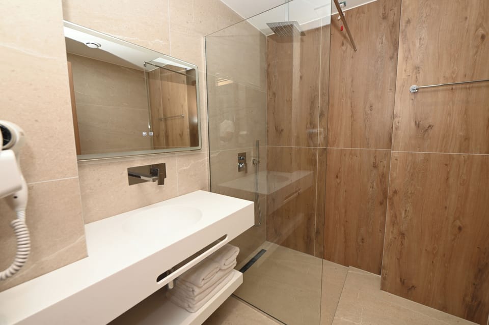 Shower, free toiletries, slippers, bidet
