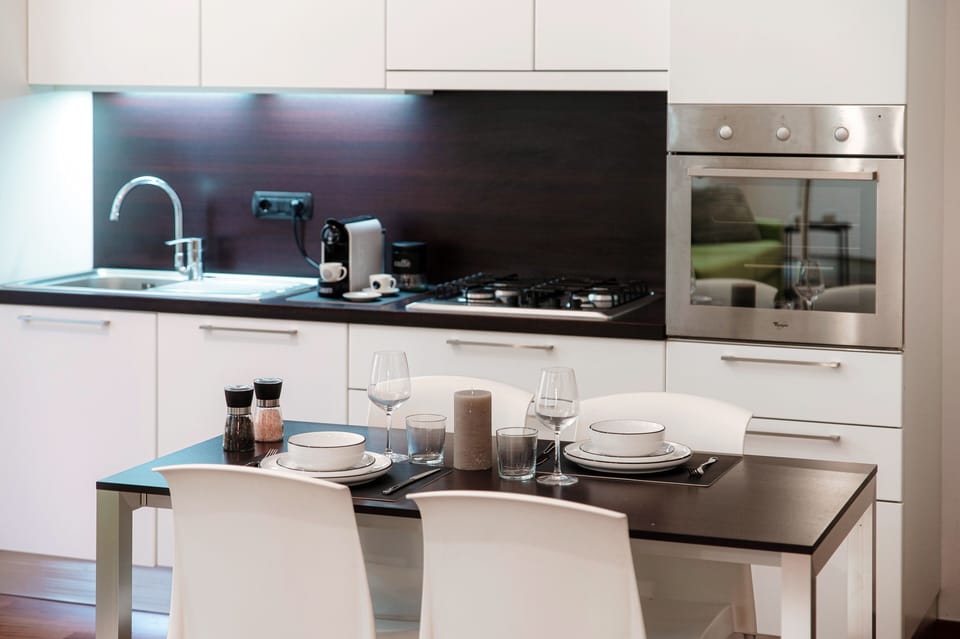 Apartment | Private kitchen | Full-size fridge, microwave, oven, stovetop