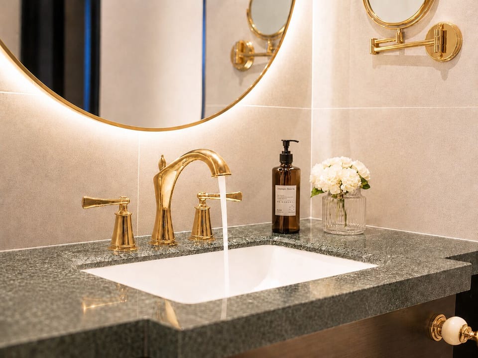 Combined shower/tub, rainfall showerhead, free toiletries, hair dryer