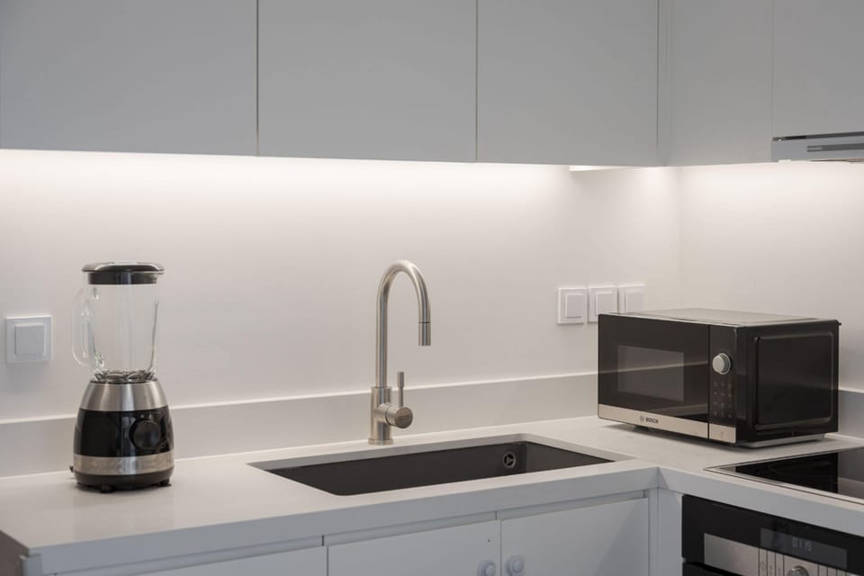Luxury Apartment | Private kitchen | Fridge, microwave, oven, stovetop