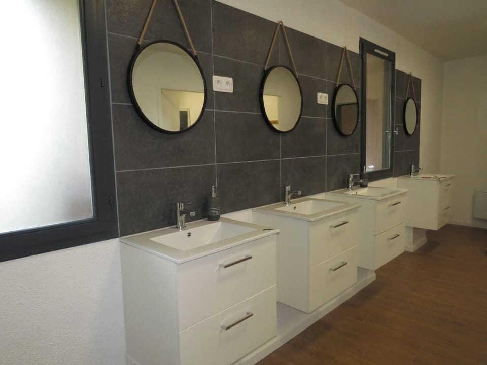 Shower, hair dryer, soap, shampoo