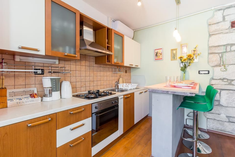 Basic Apartment | Private kitchen | Fridge, microwave, cookware/dishes/utensils, cleaning supplies