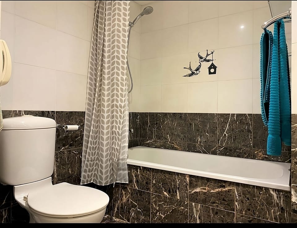 Economy Apartment | Bathroom | Combined shower/tub, rainfall showerhead, hair dryer, towels