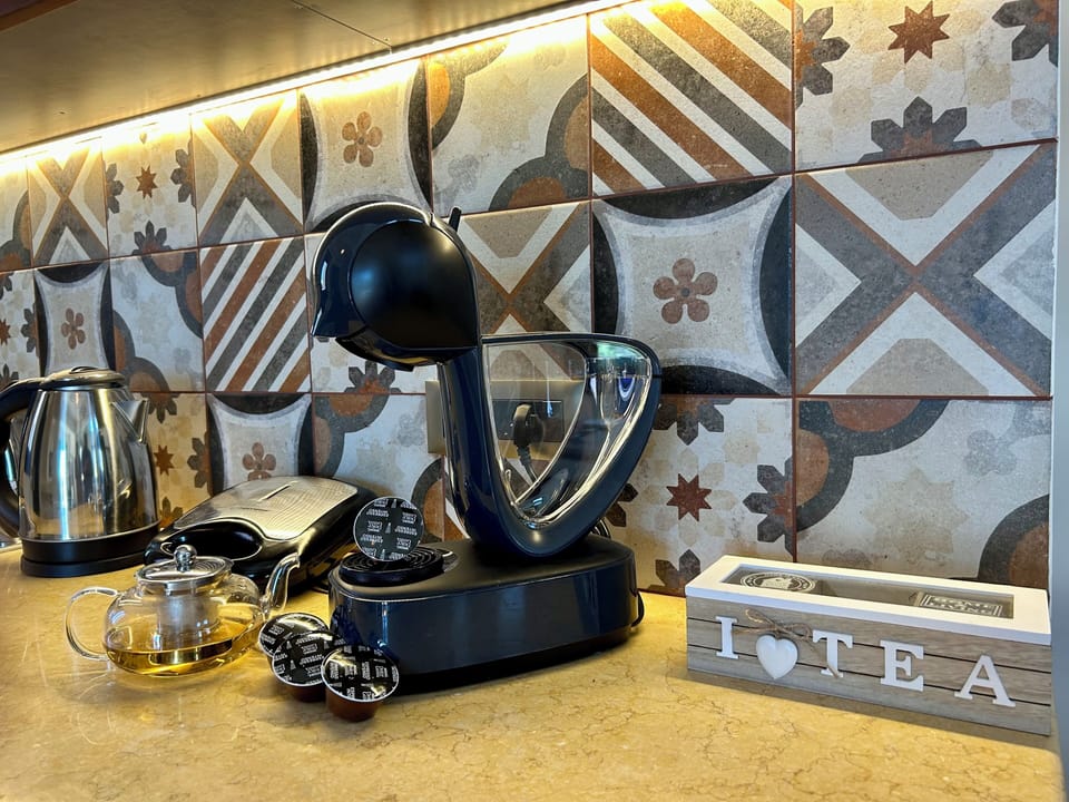 Fridge, oven, stovetop, espresso maker