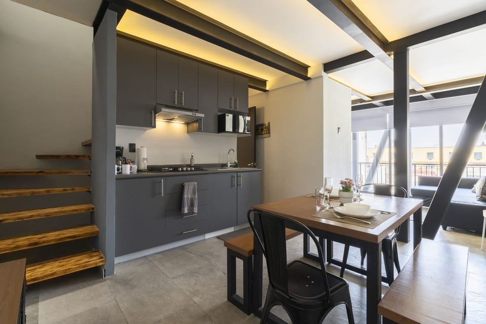 Panoramic Apartment FPH1 | Private kitchen | Full-size fridge, microwave, stovetop, coffee/tea maker