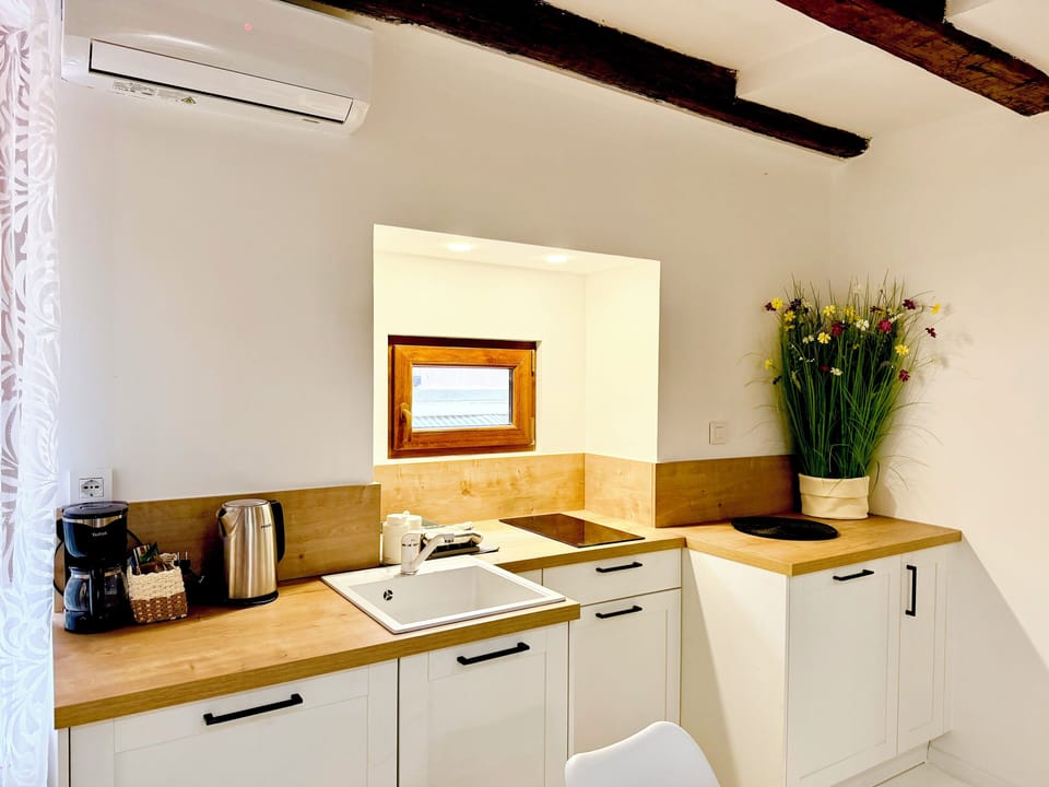 Apartment | Private kitchen | Fridge, stovetop, coffee/tea maker, electric kettle