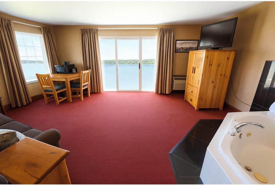 King Suite with Queen Sofa Sleeper, Lakeside | Blackout drapes, soundproofing, iron/ironing board, free WiFi