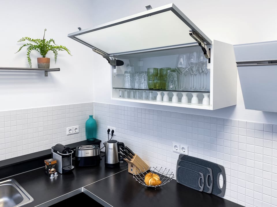 Deluxe Apartment | Private kitchen | Full-size fridge, microwave, oven, stovetop