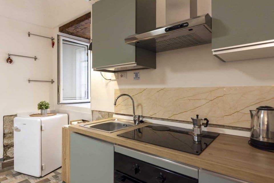 Deluxe Apartment | Private kitchen | Fridge, stovetop, electric kettle, cookware/dishes/utensils