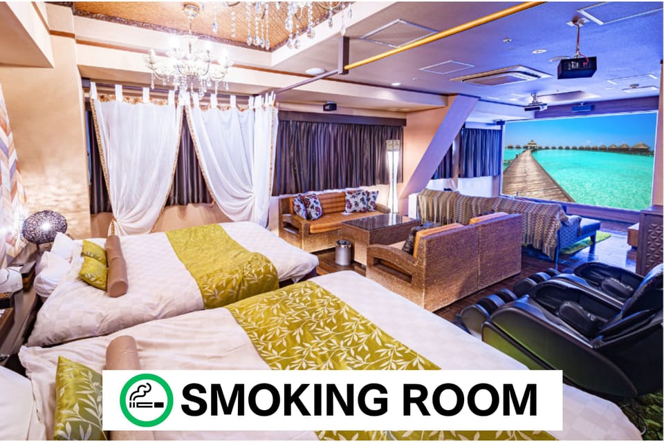 Cinema Canopy Suite 2 King Beds, Large Blower Bath ; 120 Projector | Down comforters, in-room safe, blackout drapes, soundproofing