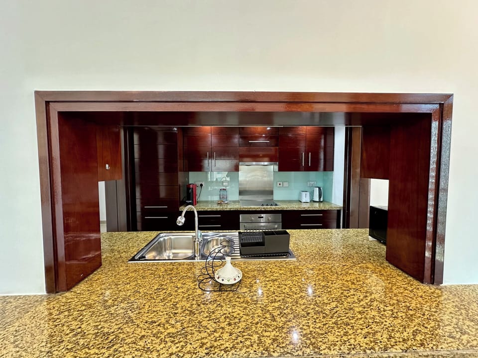 Family Apartment, Balcony, City View | Private kitchen | Fridge, microwave, oven, stovetop