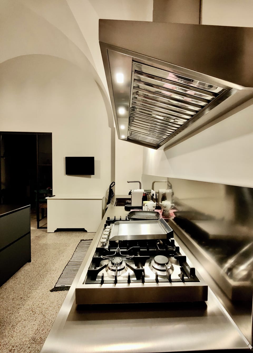 Mini-fridge, griddle, spices, paper towels
