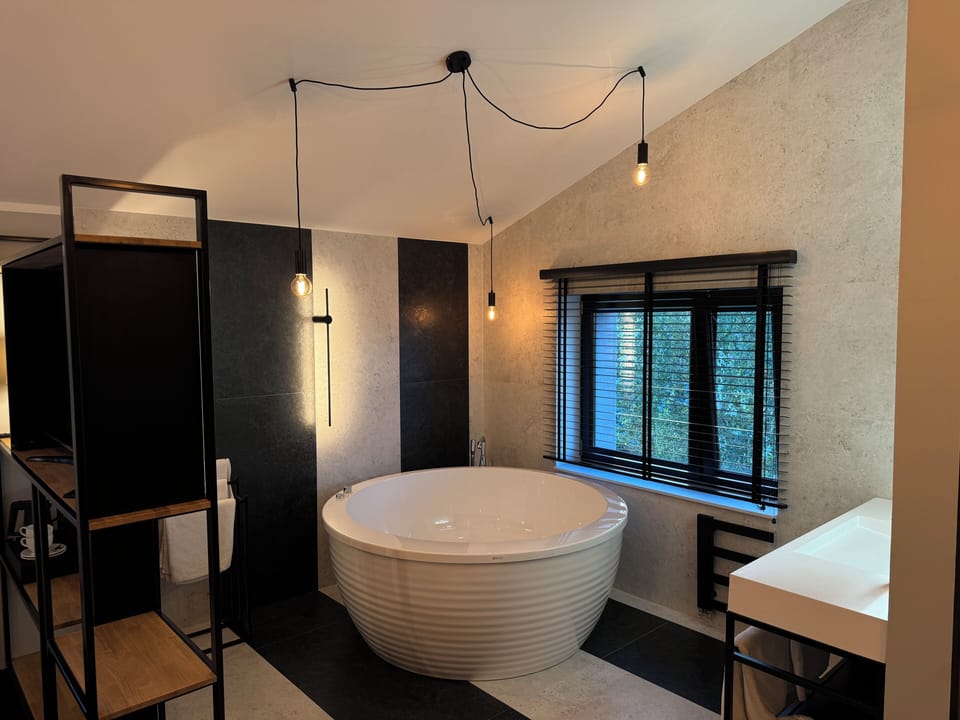 Studio Suite | Bathroom | Hair dryer, bathrobes, towels, soap