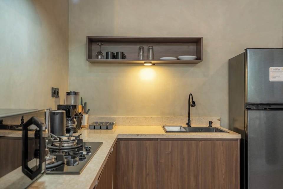 Villa | Private kitchen | Fridge, microwave, coffee/tea maker, blender