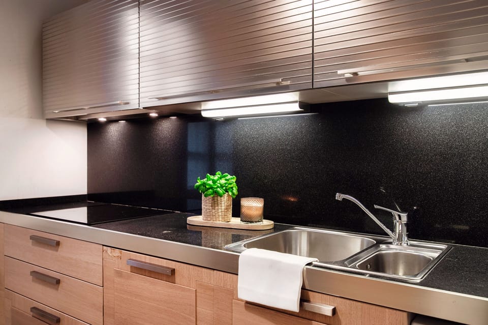 Apartment | Private kitchen | Full-size fridge, microwave, oven, stovetop