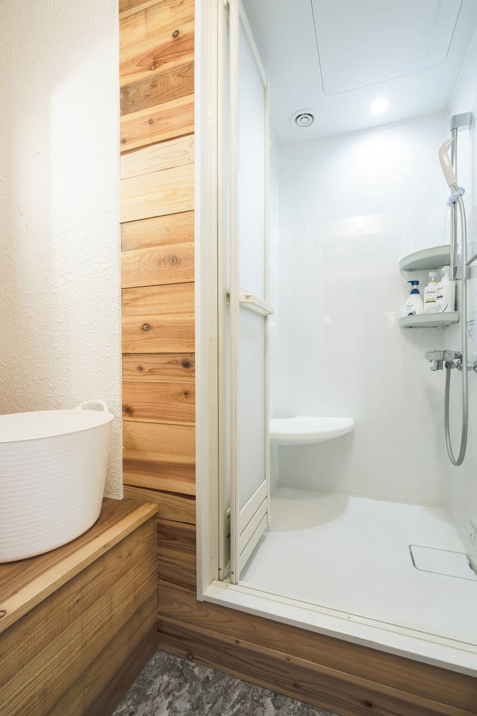 Shower, slippers, towels