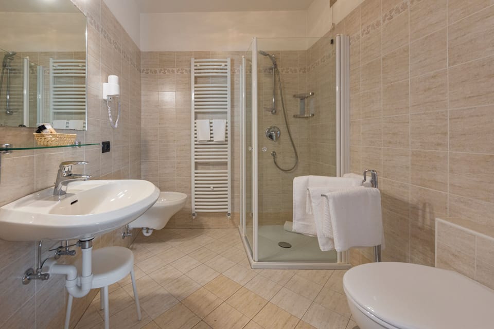 Shower, free toiletries, hair dryer, bidet