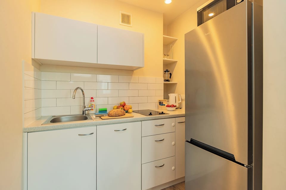 City Apartment | Private kitchen | Full-size fridge, microwave, stovetop, dishwasher