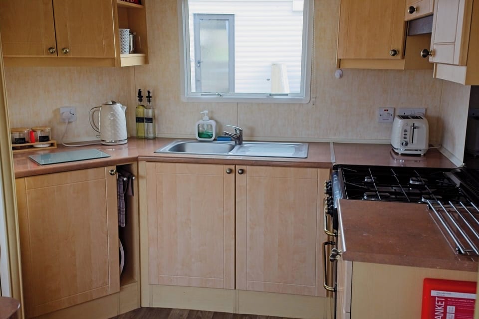 Cabin | Private kitchen | Fridge, microwave, oven, stovetop