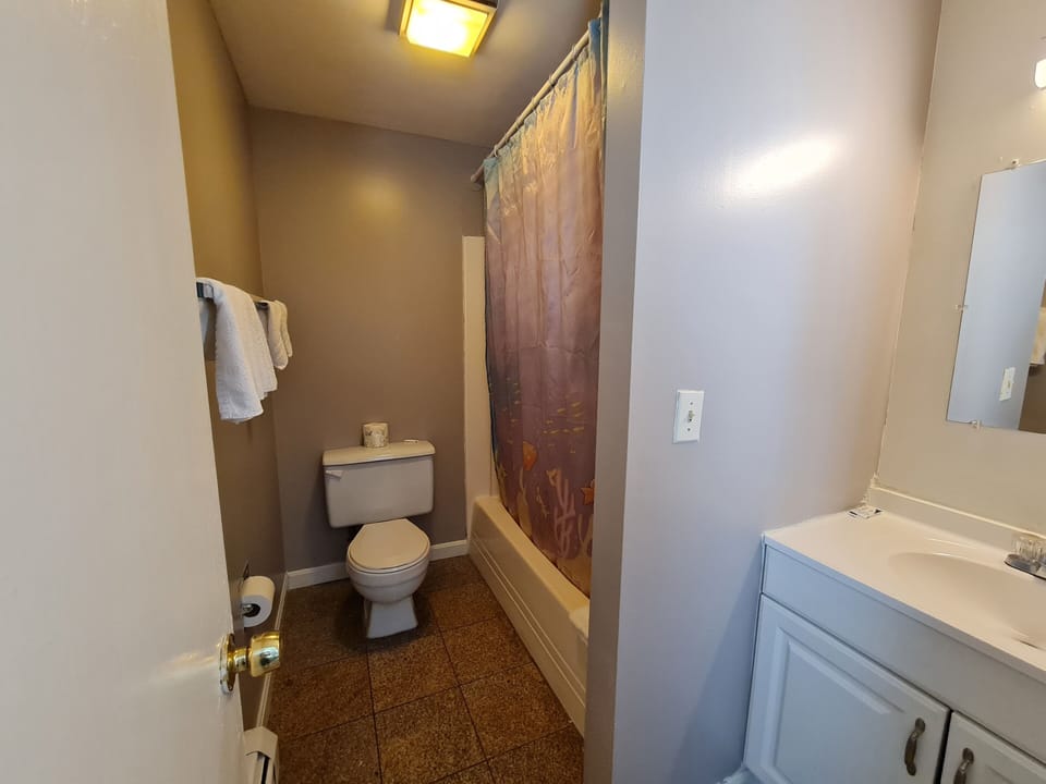 Standard Room, 2 Queen Beds, Kitchen, Courtyard Area | Bathroom | Combined shower/tub, towels