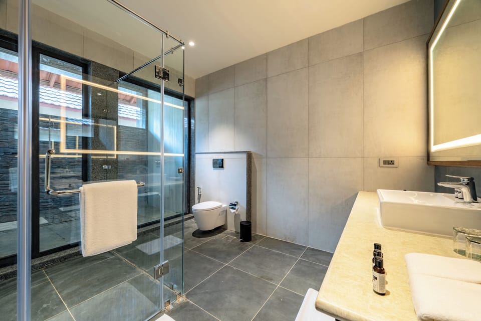 Lagoon Villa | Bathroom | Shower, rainfall showerhead, free toiletries, hair dryer