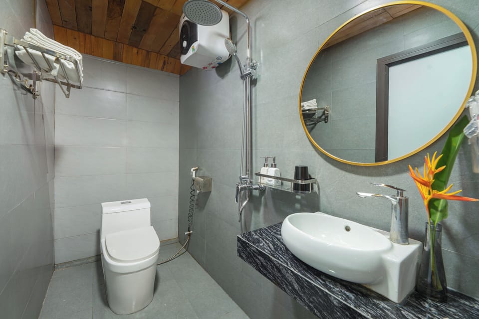 Shower, hydromassage showerhead, hair dryer, bathrobes