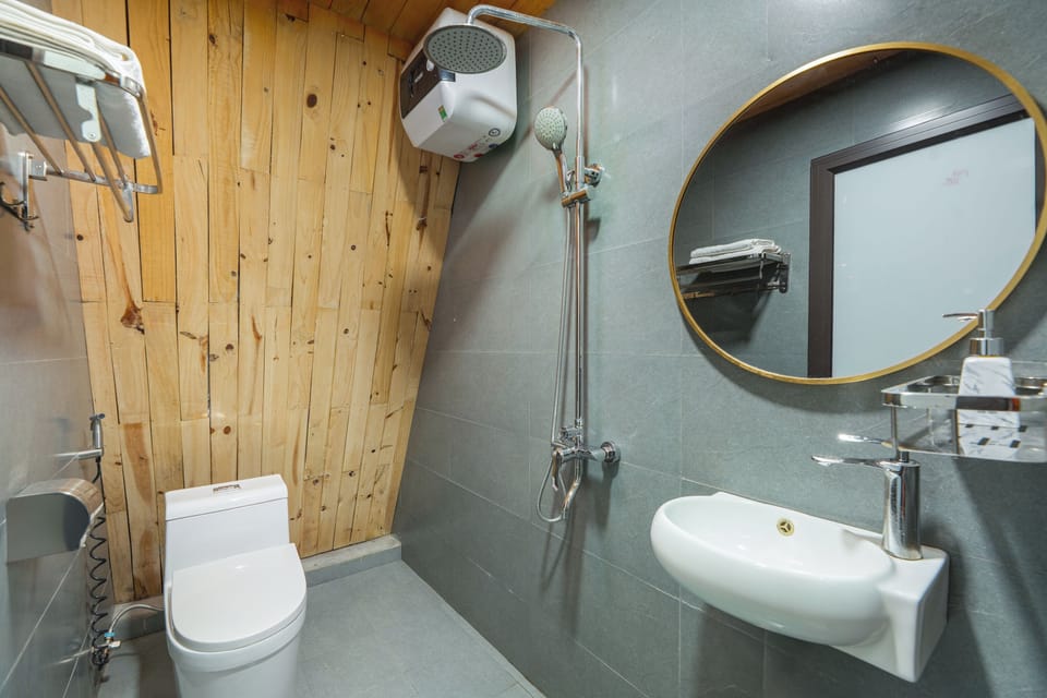 Shower, hydromassage showerhead, hair dryer, bathrobes