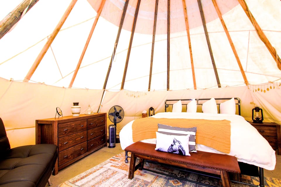 Luxury glamping Tipi 1 King bed, Non-Smoking, Mountain View | Egyptian cotton sheets, premium bedding, individually decorated