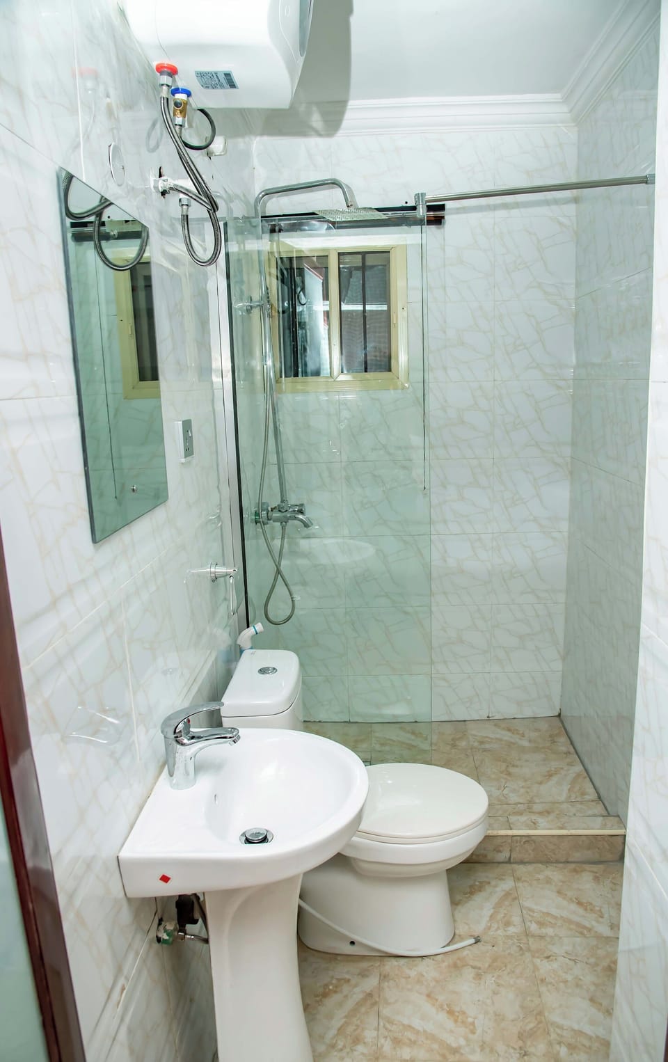 Shower, free toiletries, towels, soap