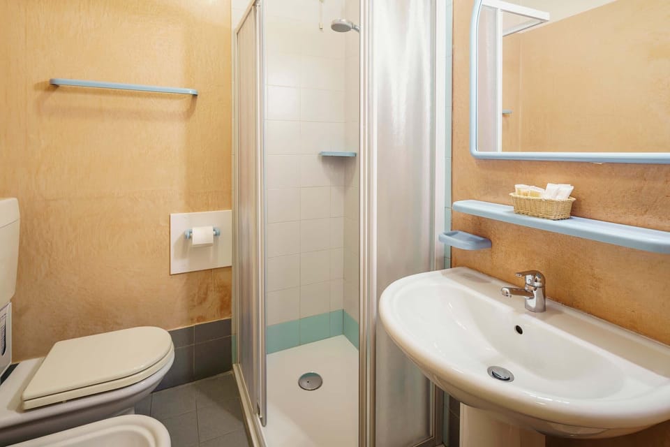 Shower, bidet, towels, soap