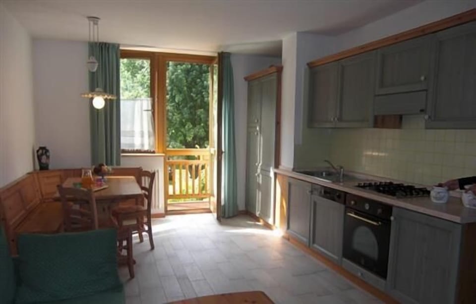 Full-size fridge, oven, stovetop, dishwasher