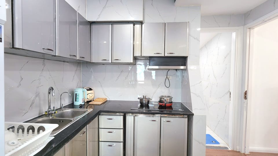 Deluxe Apartment, City View | Private kitchen | Fridge, microwave, stovetop, espresso maker