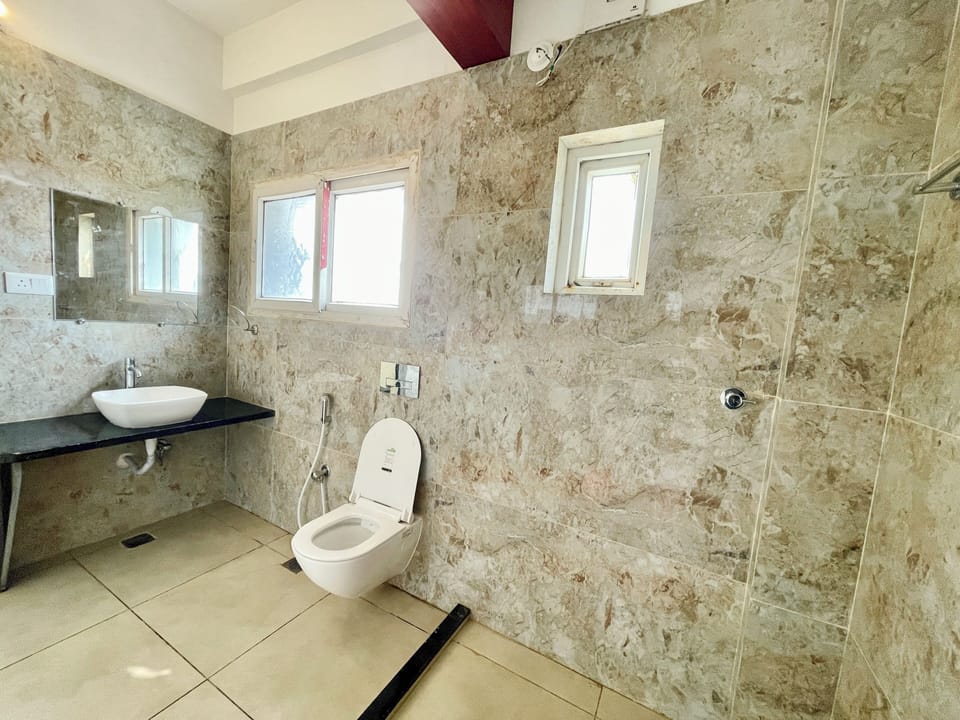 Shower, hydromassage showerhead, designer toiletries, bidet