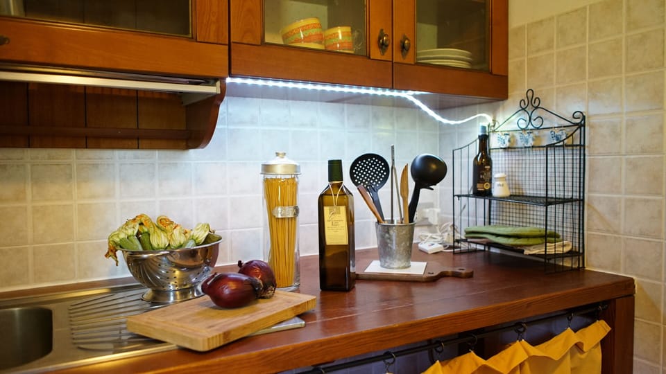 Traditional Apartment, Garden View | Private kitchen | Oven, stovetop, cookware/dishes/utensils, spices