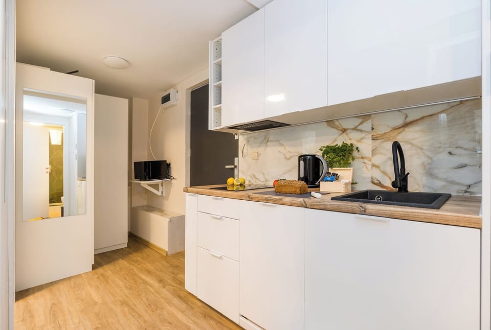 City Apartment | Private kitchen | Full-size fridge, microwave, stovetop, dishwasher