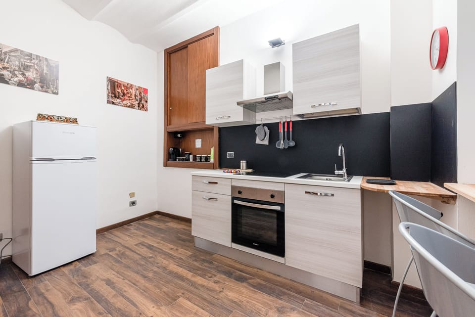 Apartment | Private kitchen | Full-size fridge, microwave, oven, stovetop