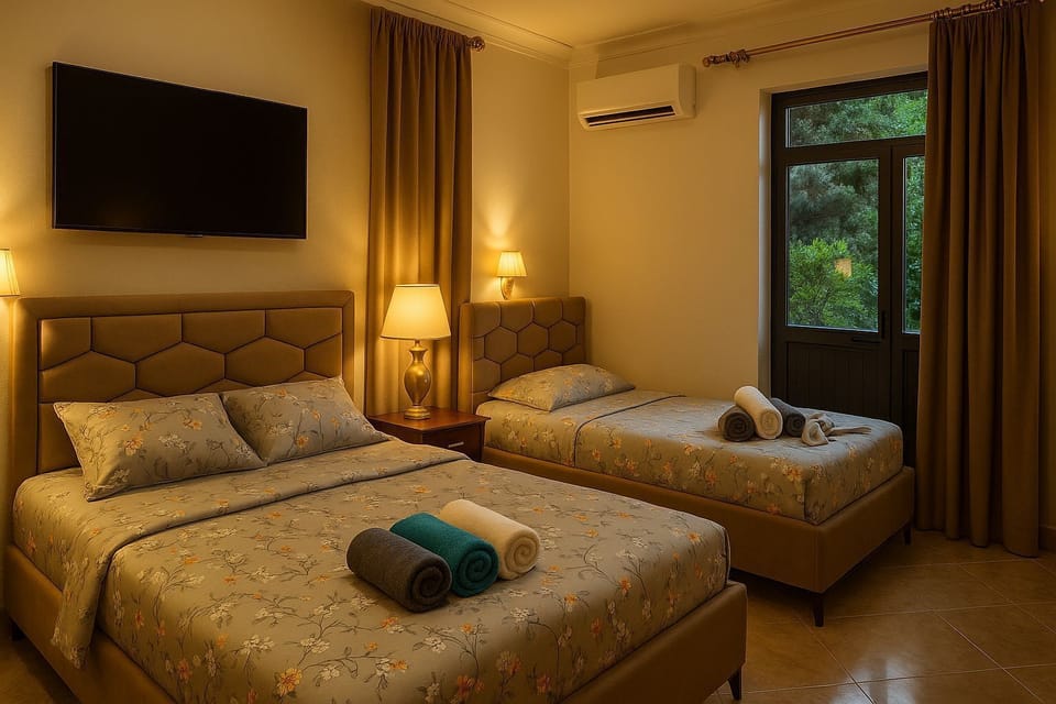 Economy Triple Room, Balcony - Room 7 | Desk, individually furnished, bed sheets