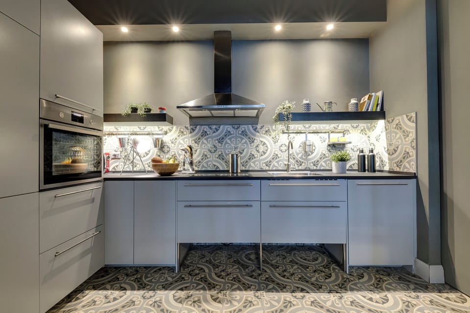 Apartment | Private kitchen | Full-size fridge, microwave, oven, stovetop