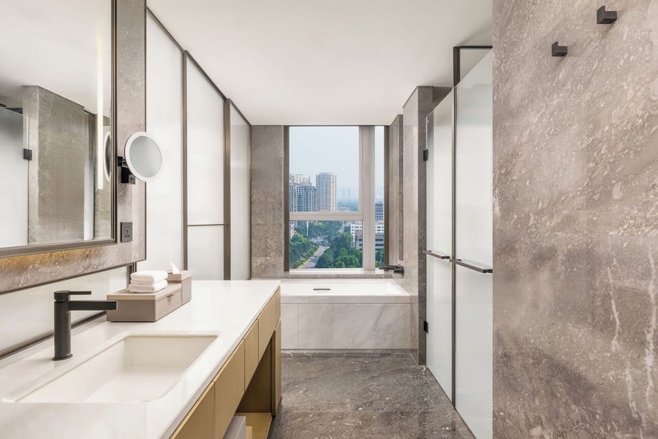 Club Room, 2 Double Beds, City View | Bathroom | Separate tub and shower, rainfall showerhead, free toiletries