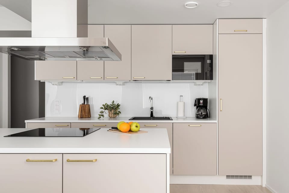 Premium Apartment, River View | Private kitchen | Fridge, microwave, oven, stovetop