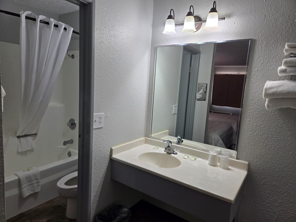 Single Room, 1 Queen Bed | Bathroom | Combined shower/tub, towels