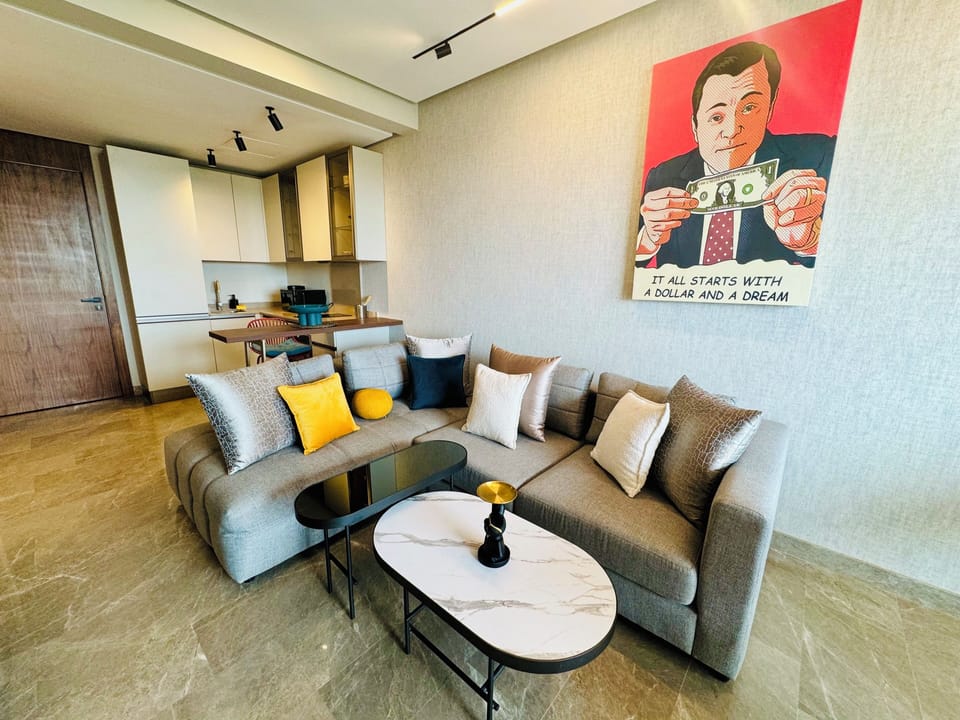 Luxury Apartment, Balcony, City View | Living area | 50-inch LED TV with digital channels, Netflix, streaming services