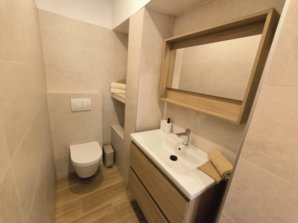 Apartment, Balcony, Sea View | Bathroom | Shower, hair dryer, towels, toilet paper