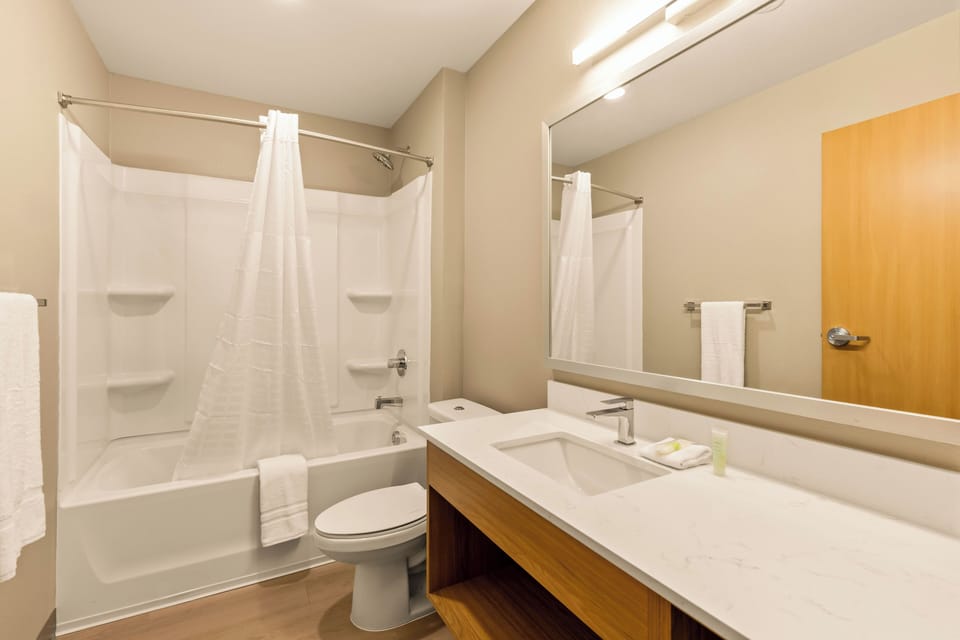 Towels, shampoo, toilet paper