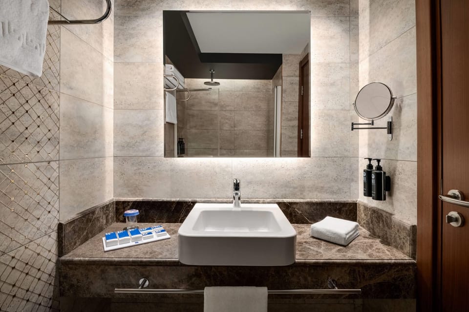 Shower, slippers, towels