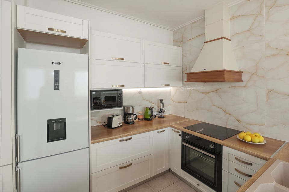 Family Apartment, 2 Bedrooms, City View | Private kitchen | Fridge, microwave, oven, stovetop